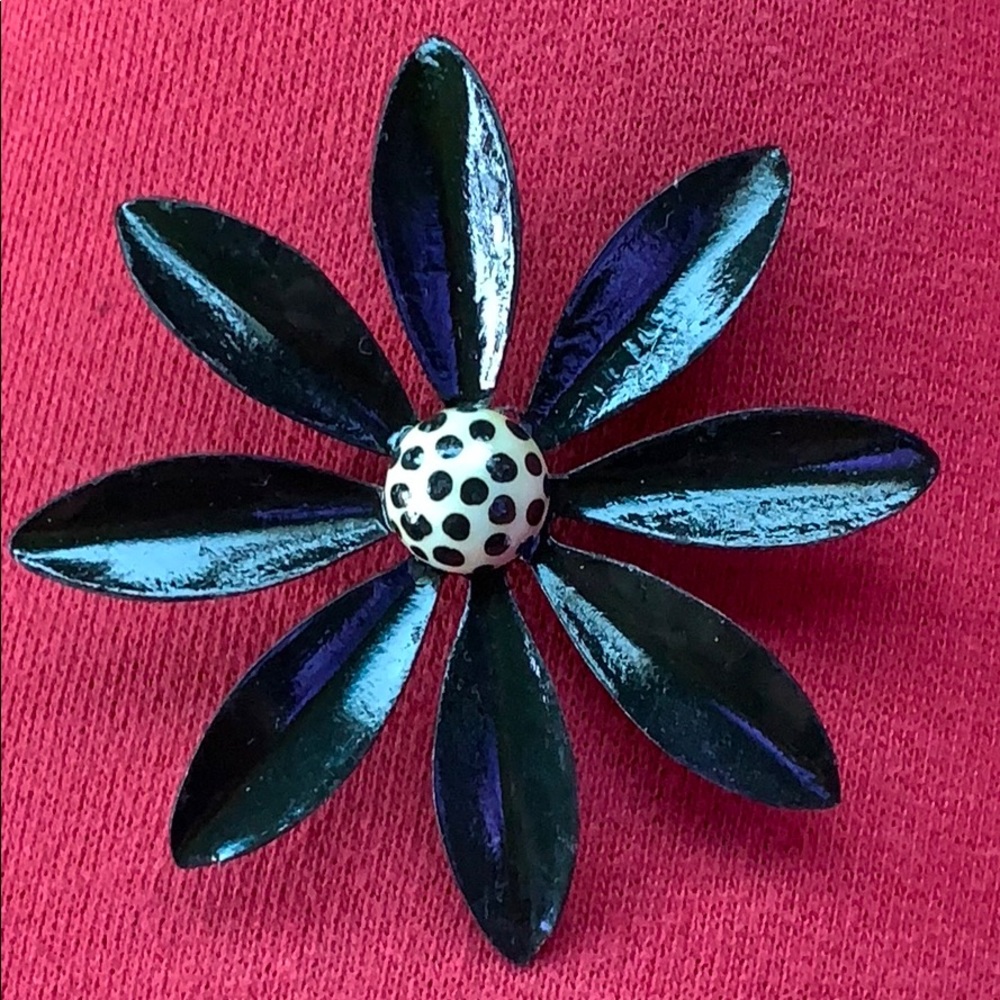 VTG Black and White Polka Dot Metal Brooch